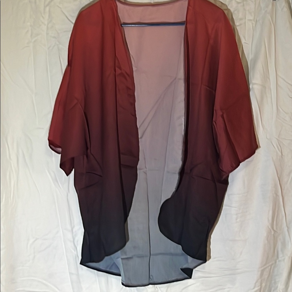 Red and Black Ombre Kimono Cardigan